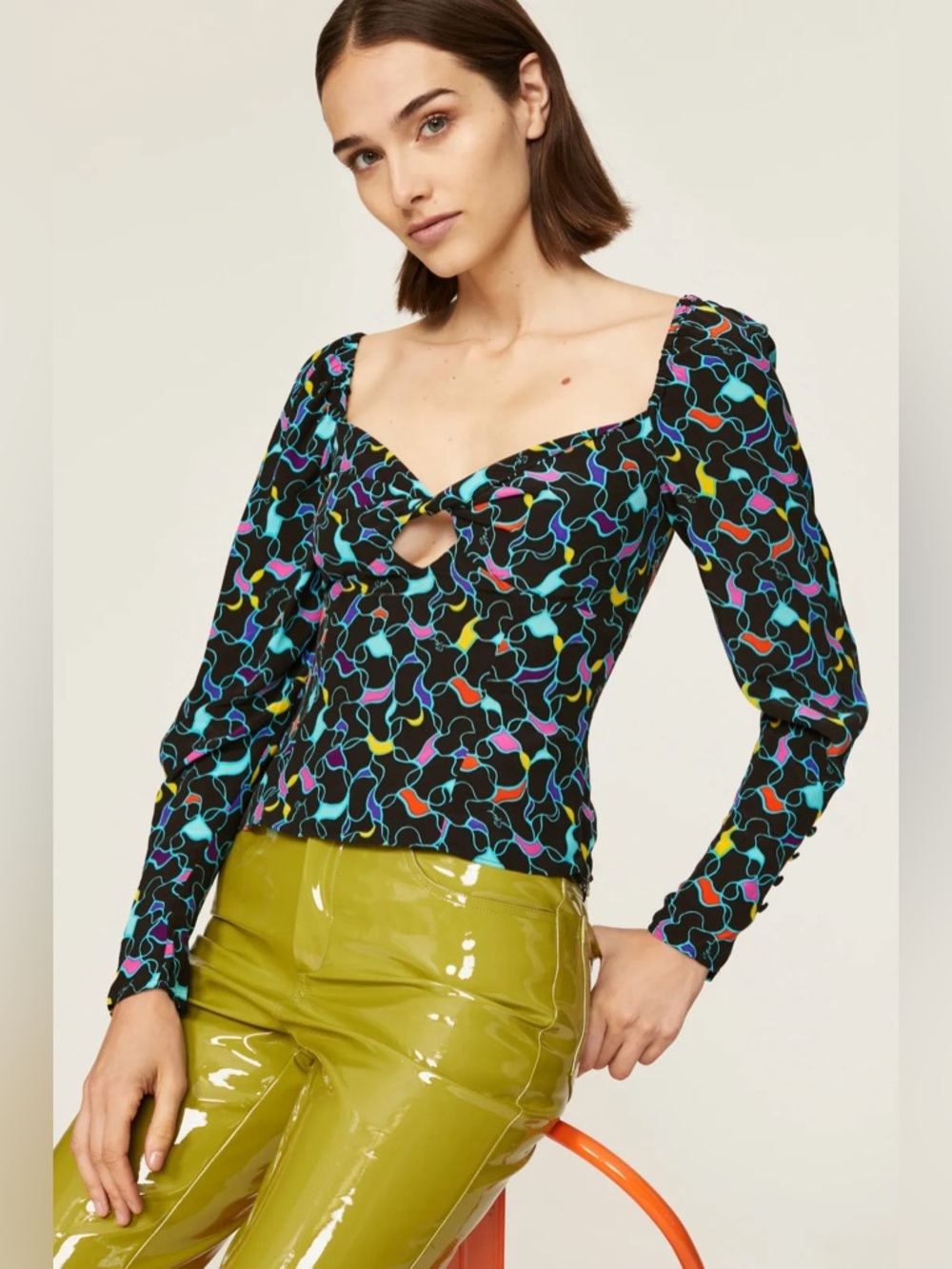 Staud Josephine Keyhole Top In Black Multi Size 2